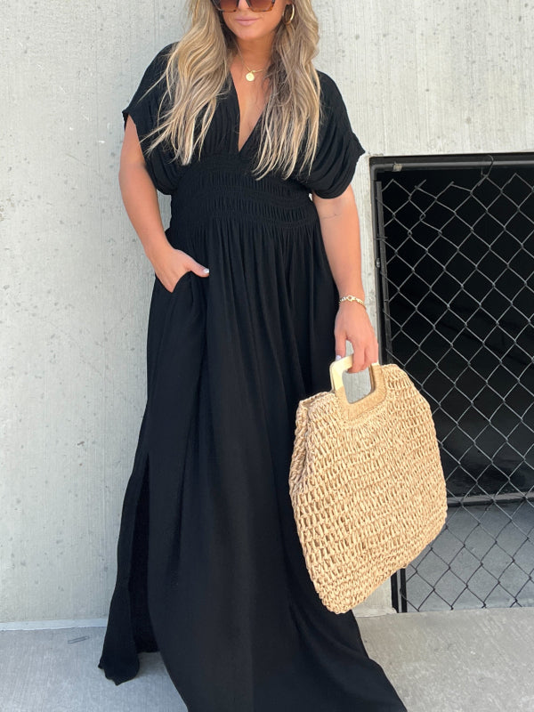 Imsgurus💓Slit V-Neck Effortless Maxi Long Dress