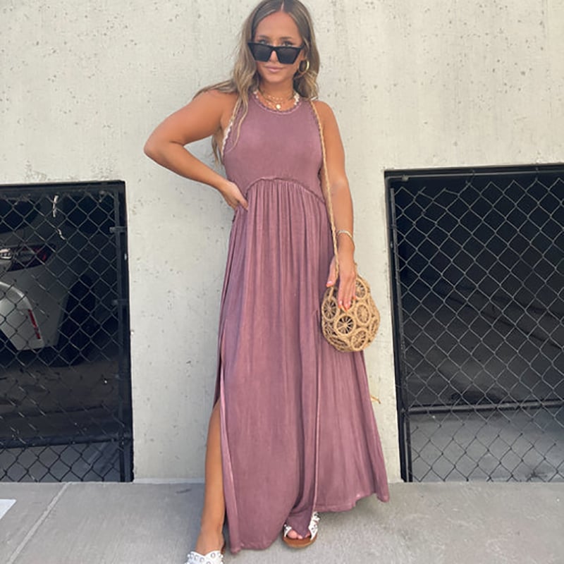 Imsgurus💓Slit Casual Simple Loose Maxi Long Dress