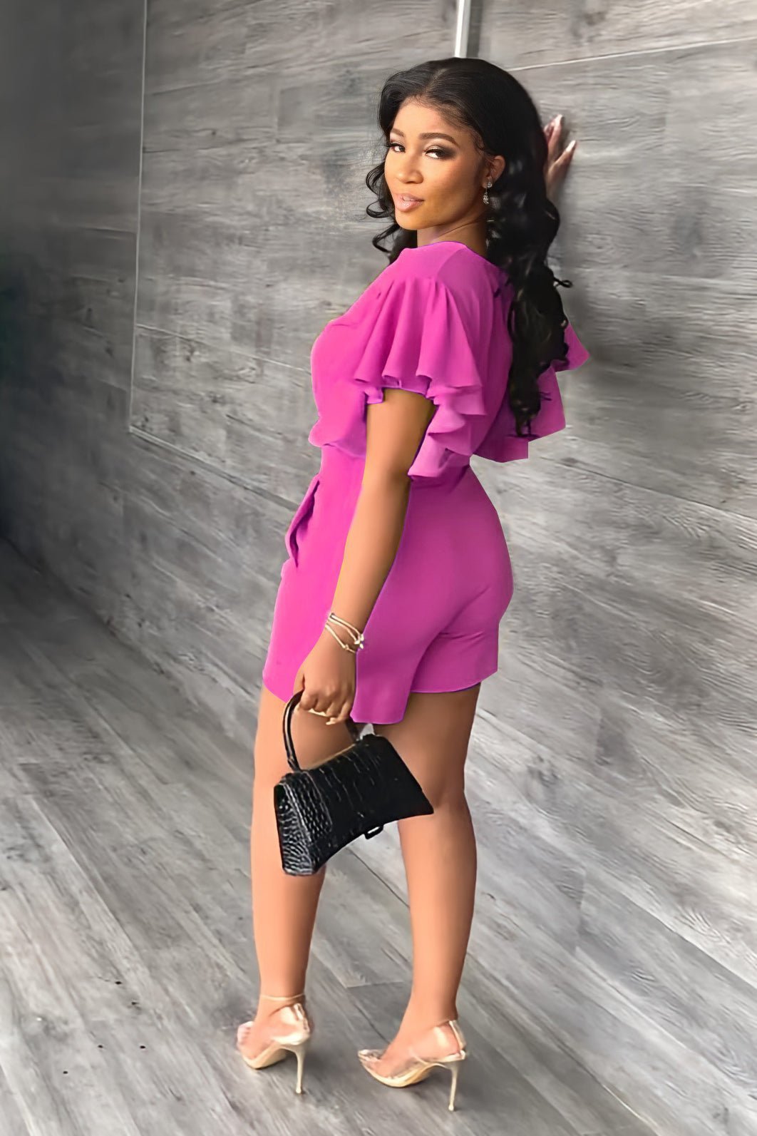 Imsgurus💓V Neck Ruffled Casual Two Piece Shorts Set