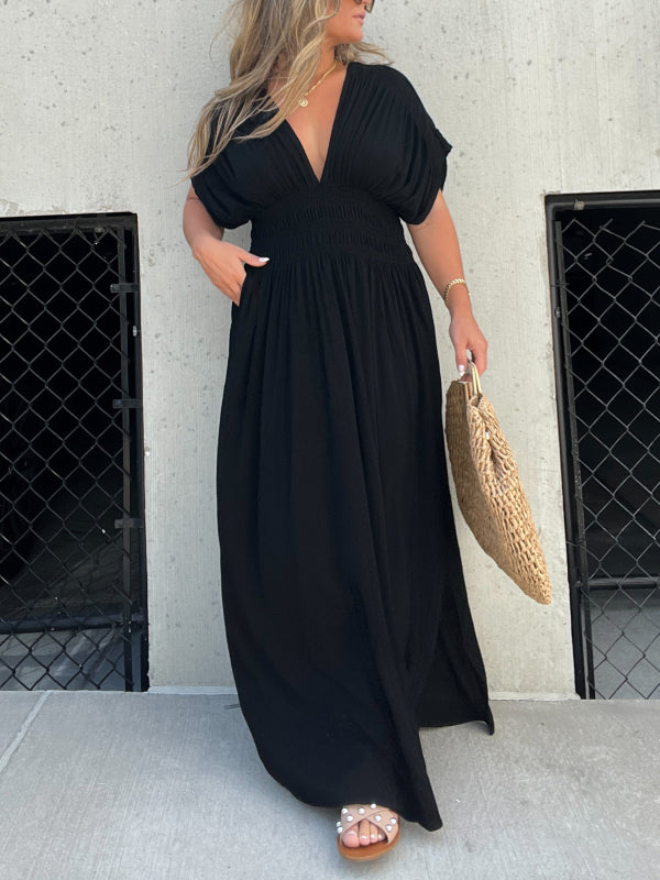 Imsgurus💓Slit V-Neck Effortless Maxi Long Dress
