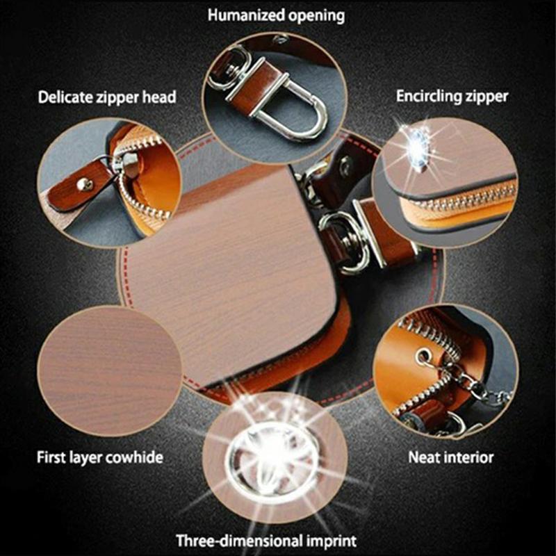 Imsgurus🔥Car Logo Leather Wood Grain Car Key Case