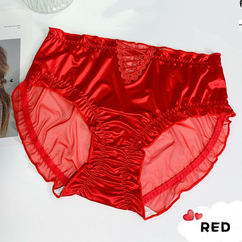 Imsgurus💓Women's Satin Ice Silk Seamless Lace Briefs