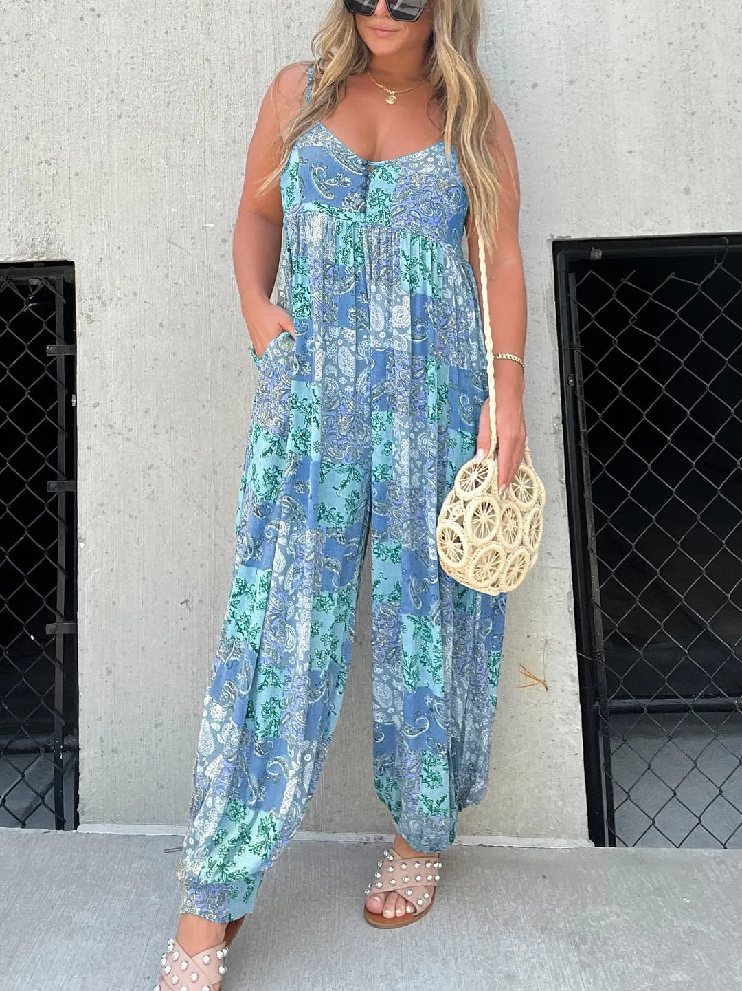 Imsgurus💓Patchwork Print Loose Jumpsuit