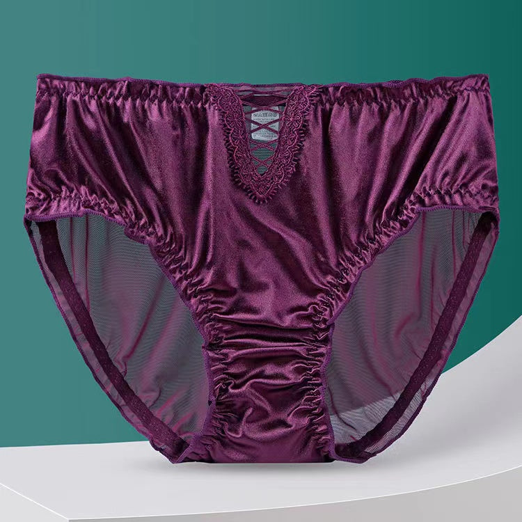 Imsgurus💓Women's Satin Ice Silk Seamless Lace Briefs