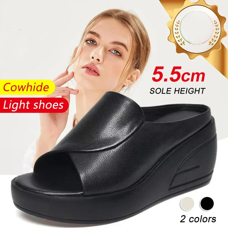 Imsgurus💓thick-soled leather wedge sandals