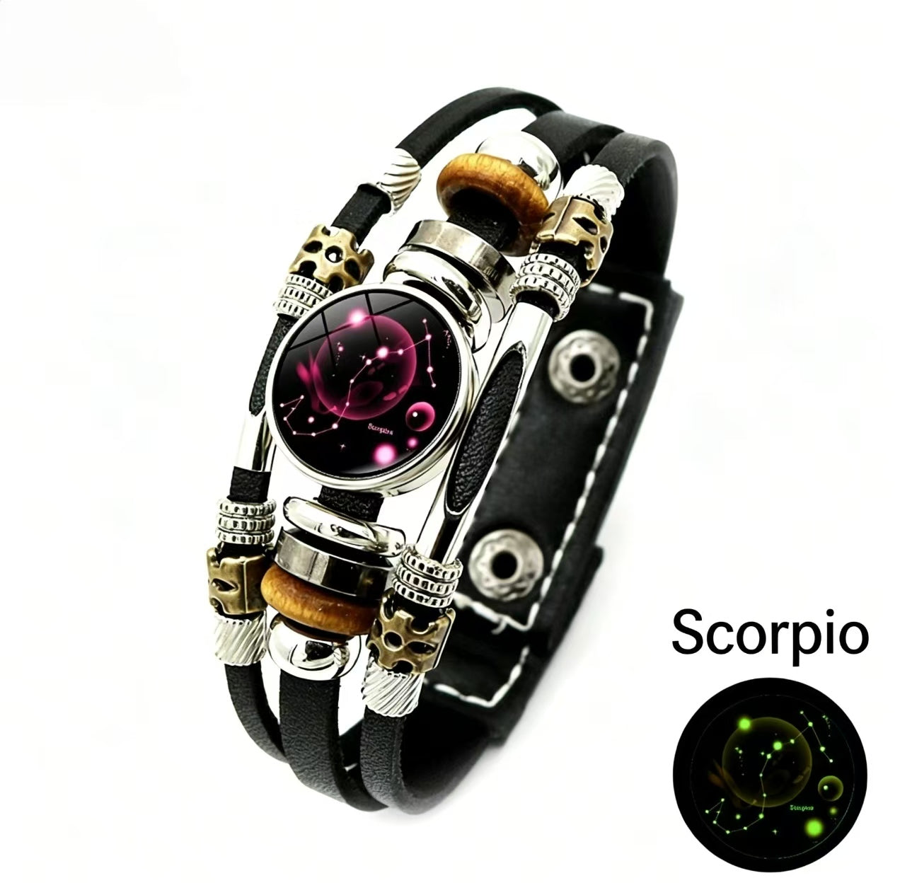 Luminous Twelve Zodiac Signs Leather Bracelet