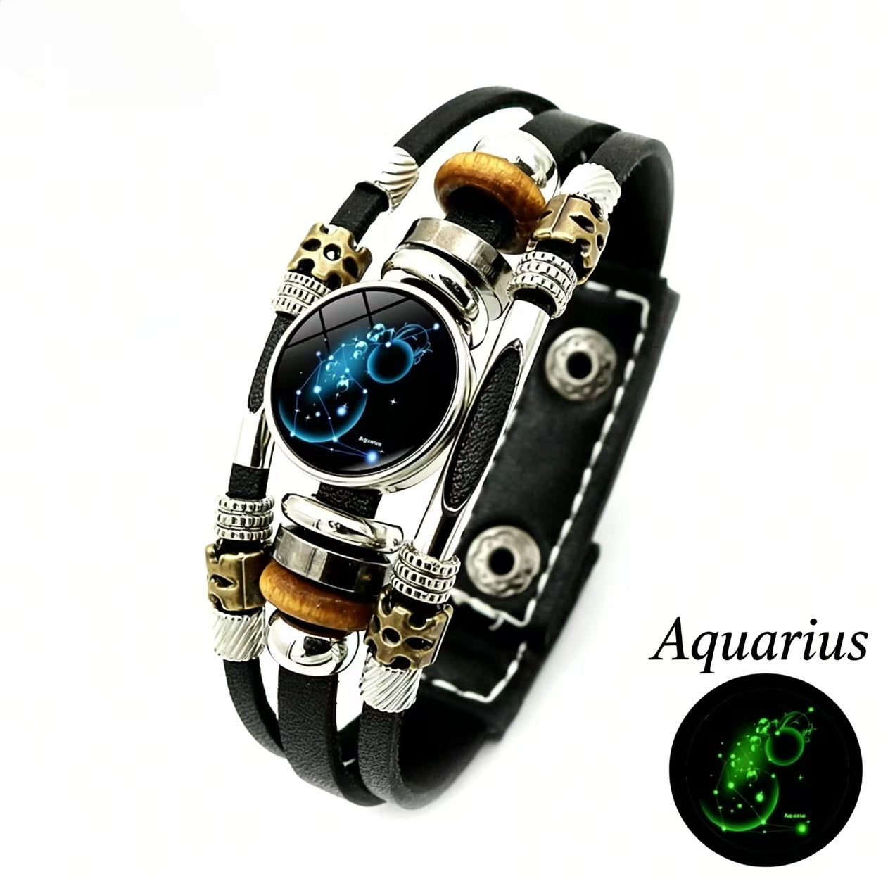 Luminous Twelve Zodiac Signs Leather Bracelet