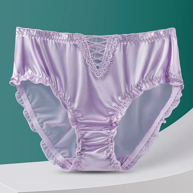Imsgurus💓Women's Satin Ice Silk Seamless Lace Briefs