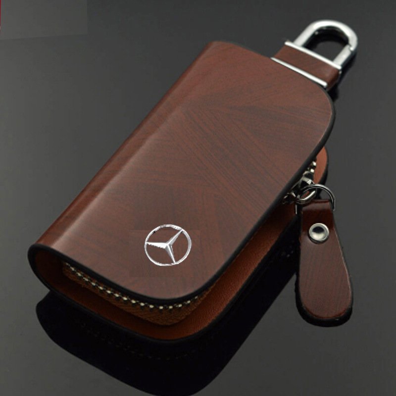 Imsgurus🔥Car Logo Leather Wood Grain Car Key Case