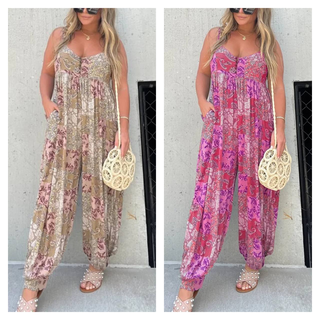 Imsgurus💓Patchwork Print Loose Jumpsuit