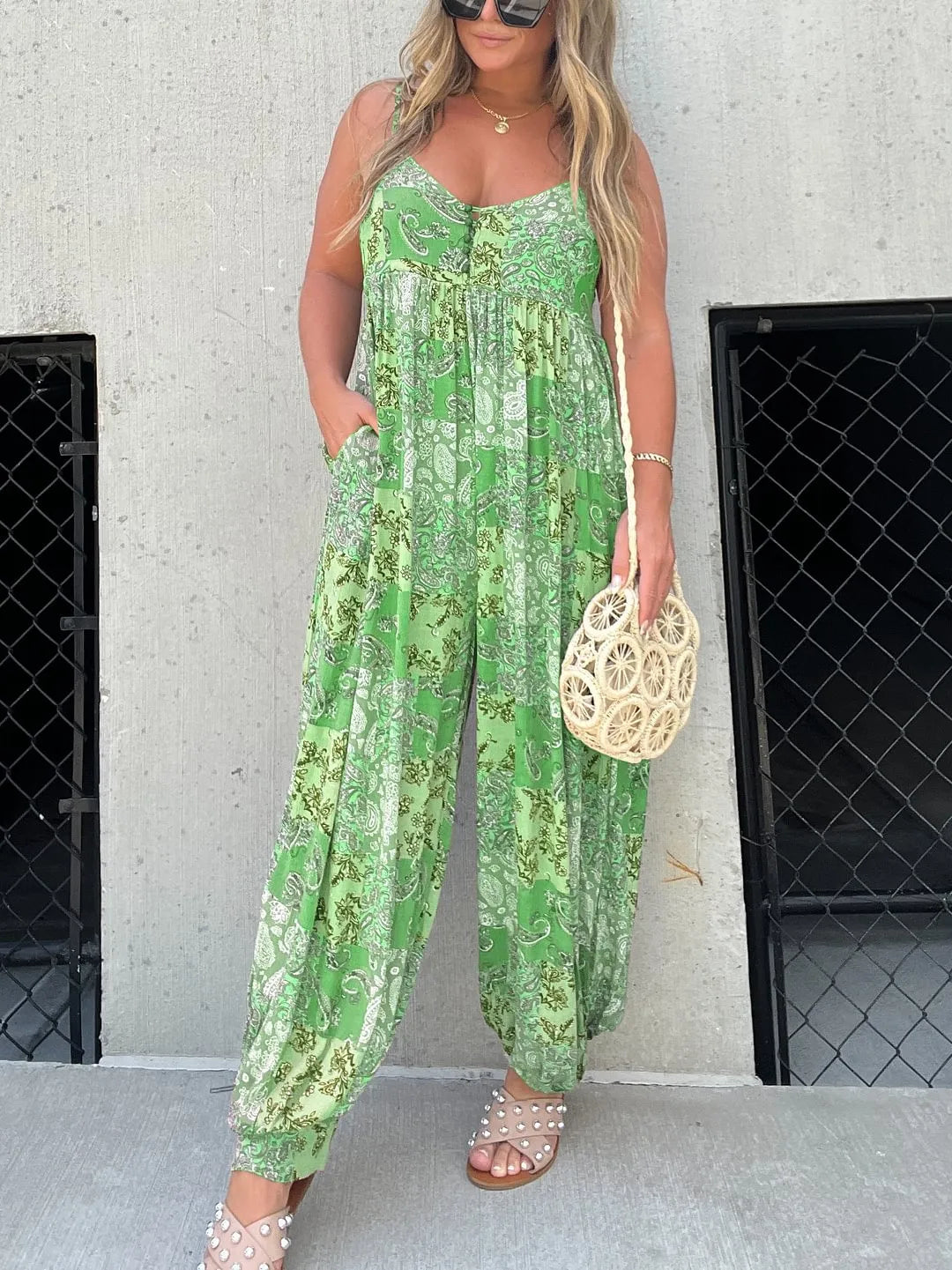 Imsgurus💓Patchwork Print Loose Jumpsuit