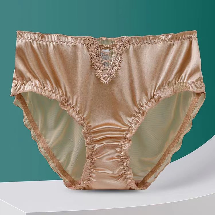 Imsgurus💓Women's Satin Ice Silk Seamless Lace Briefs