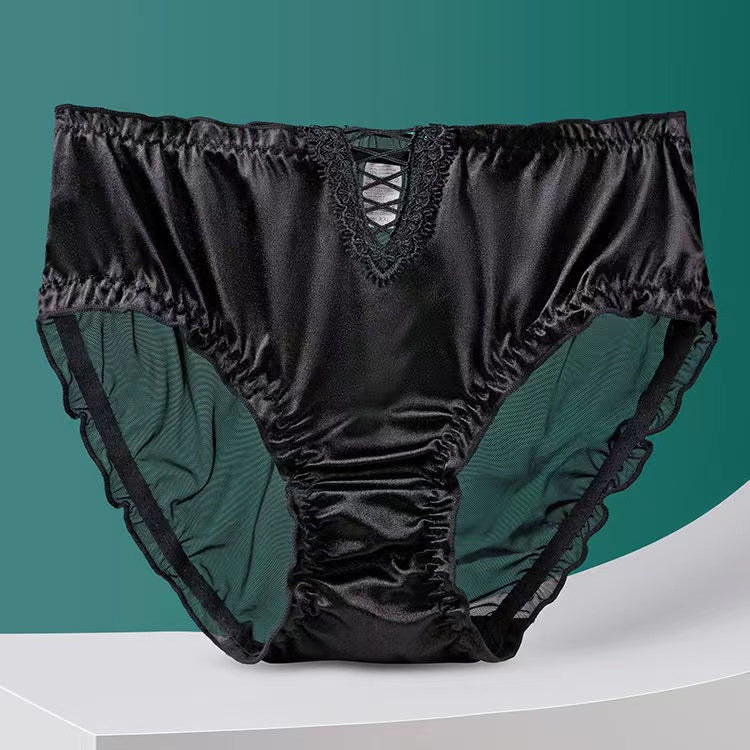 Imsgurus💓Women's Satin Ice Silk Seamless Lace Briefs