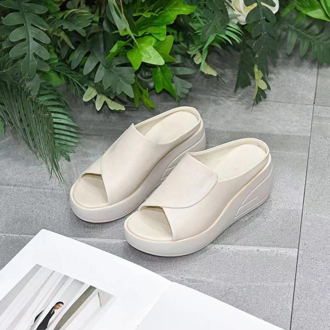 Imsgurus💓thick-soled leather wedge sandals