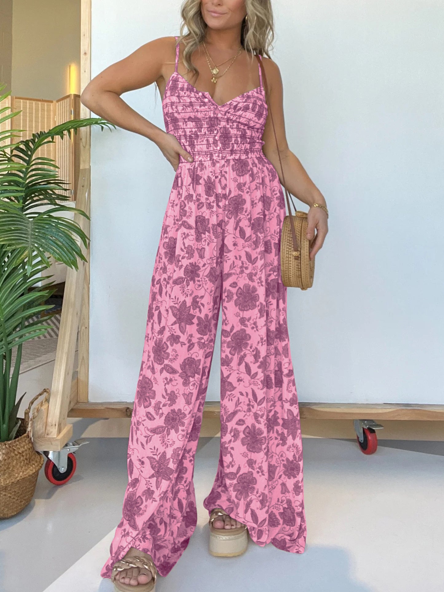 Imsgurus💓Floral Suspender Wide-leg Jumpsuit