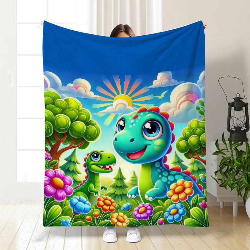 49% OFF This Week Promotions🎉🎉Soft Funny Throw Blanket Cute Smiling Dinosaurs HD Digital Print Flannel