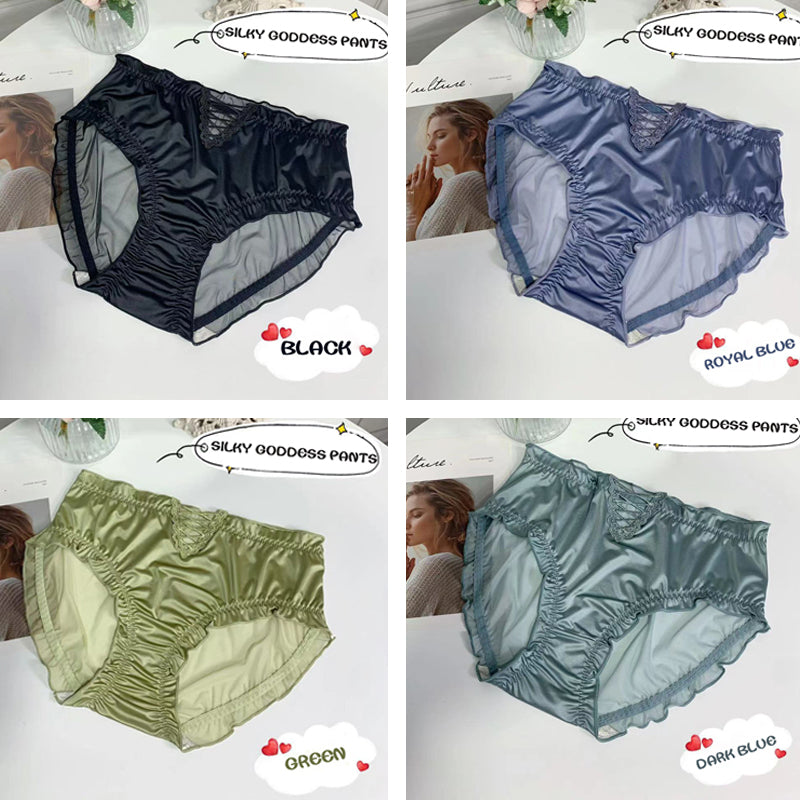 Imsgurus💓Women's Satin Ice Silk Seamless Lace Briefs