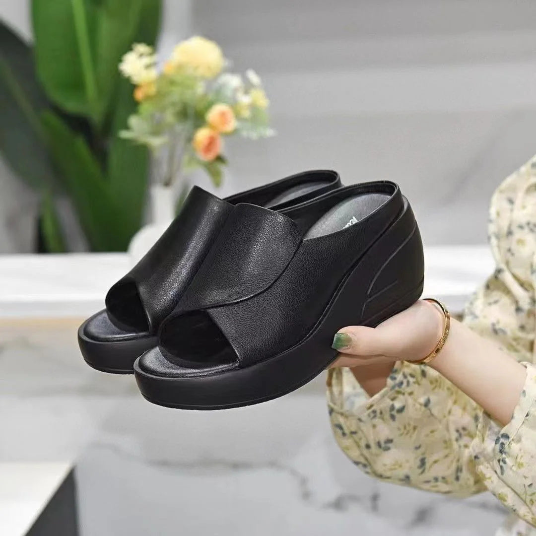 Imsgurus💓thick-soled leather wedge sandals