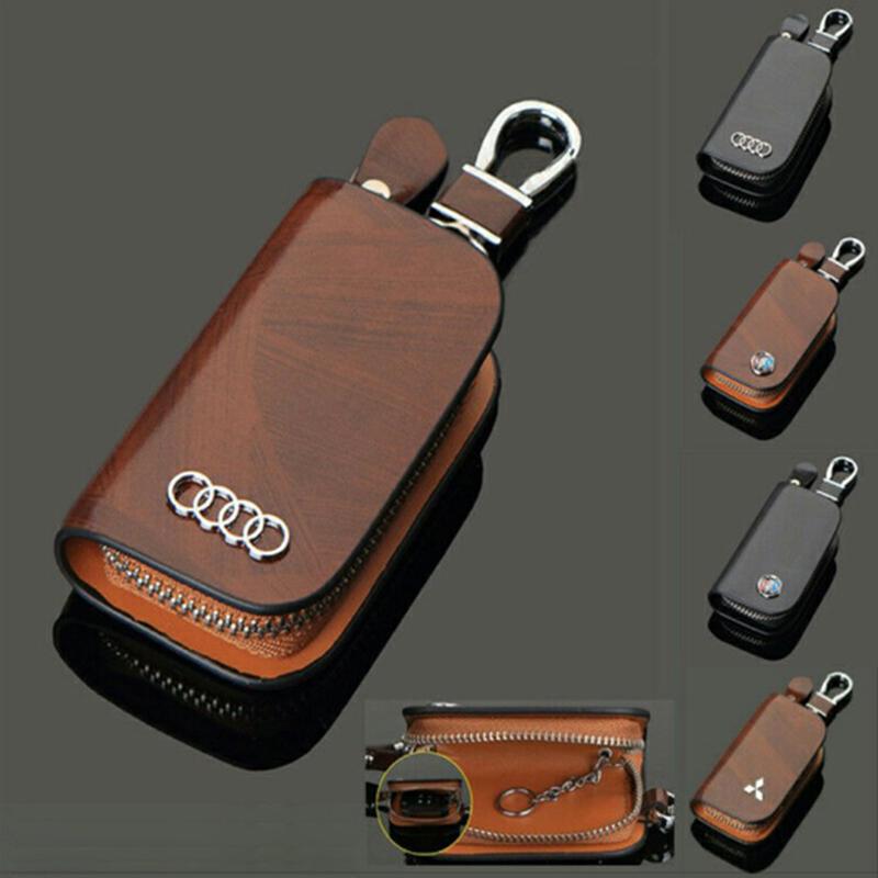 Imsgurus🔥Car Logo Leather Wood Grain Car Key Case