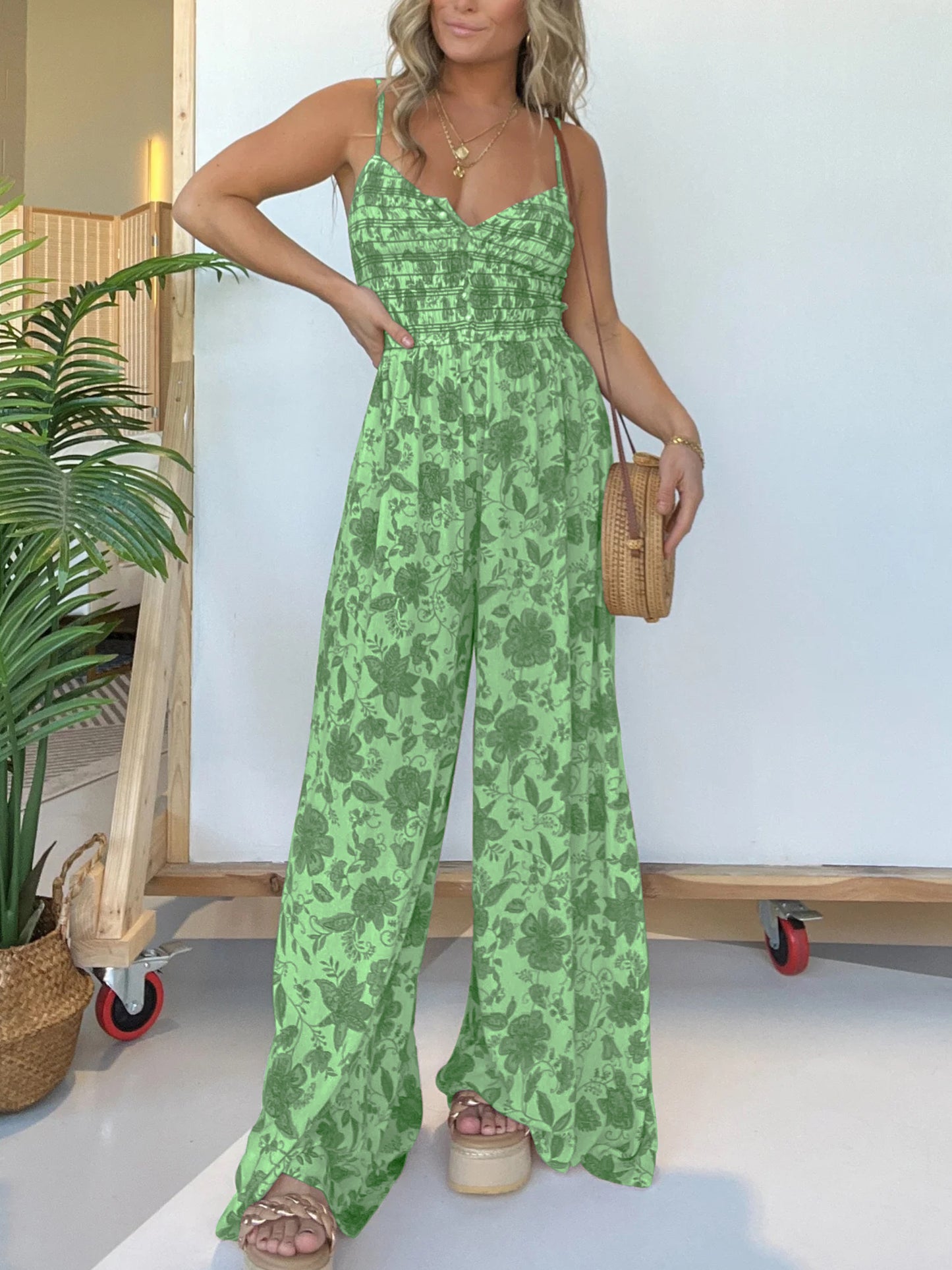 Imsgurus💓Floral Suspender Wide-leg Jumpsuit