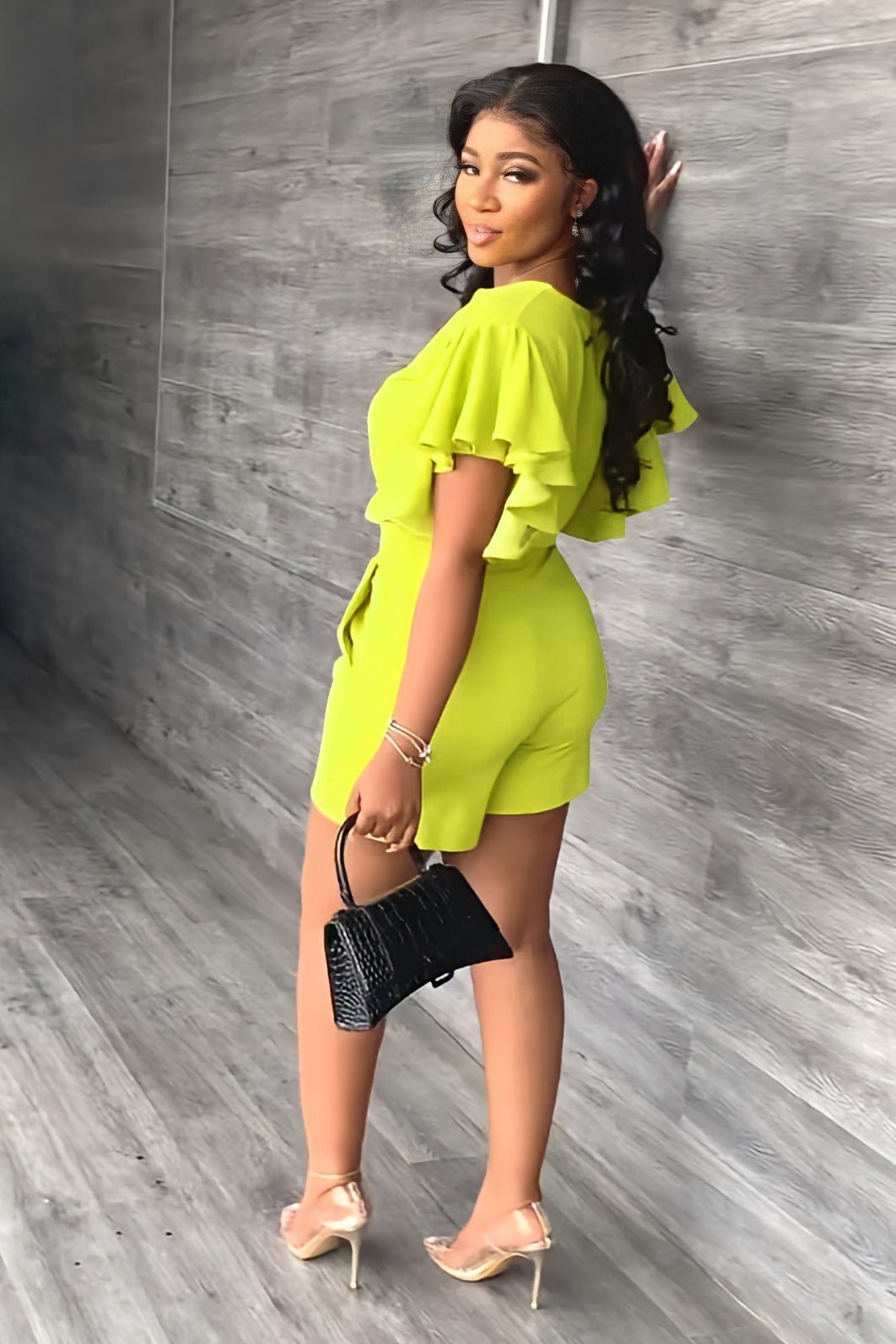 Imsgurus💓V Neck Ruffled Casual Two Piece Shorts Set