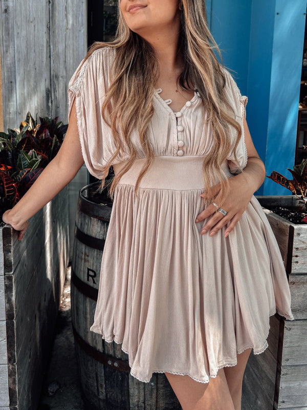 Imsgurus💓Folds Button Elegant Casual Mini Dress