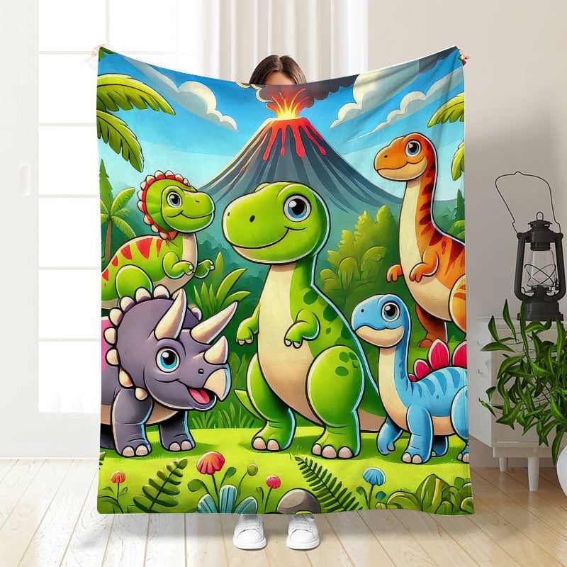 49% OFF This Week Promotions🎉🎉Soft Funny Throw Blanket Cute Smiling Dinosaurs HD Digital Print Flannel