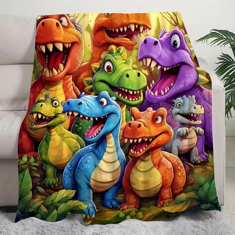 49% OFF This Week Promotions🎉🎉Soft Funny Throw Blanket Cute Smiling Dinosaurs HD Digital Print Flannel