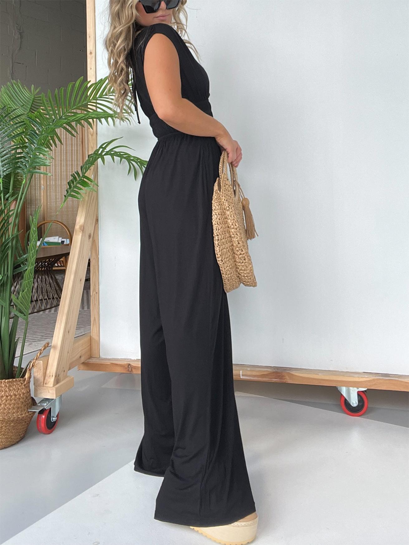 Imsgurus💓V-neck wide-leg jumpsuit with adjustable back ties