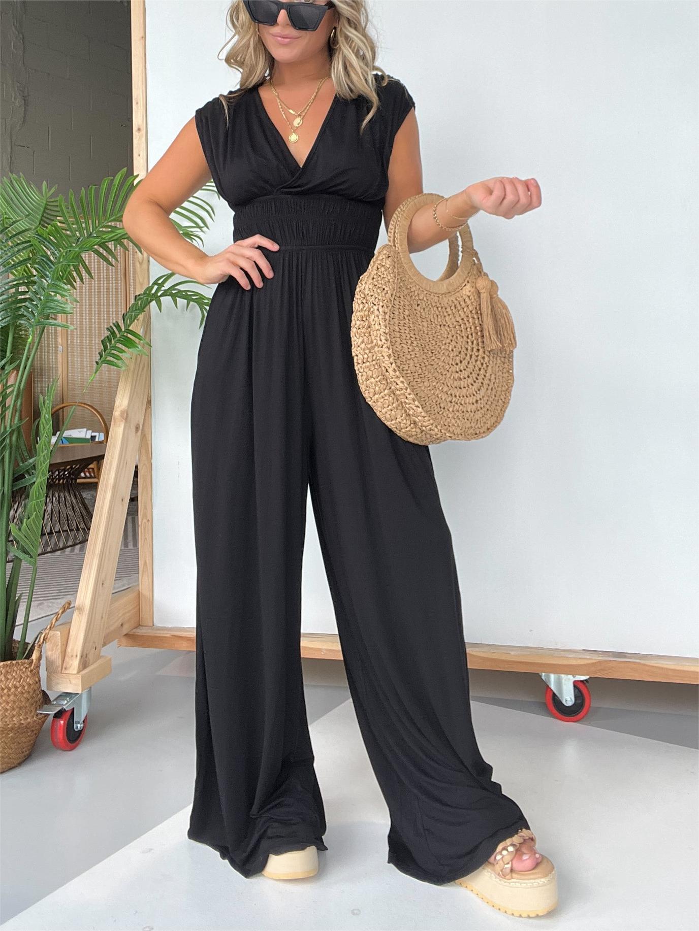 Imsgurus💓V-neck wide-leg jumpsuit with adjustable back ties