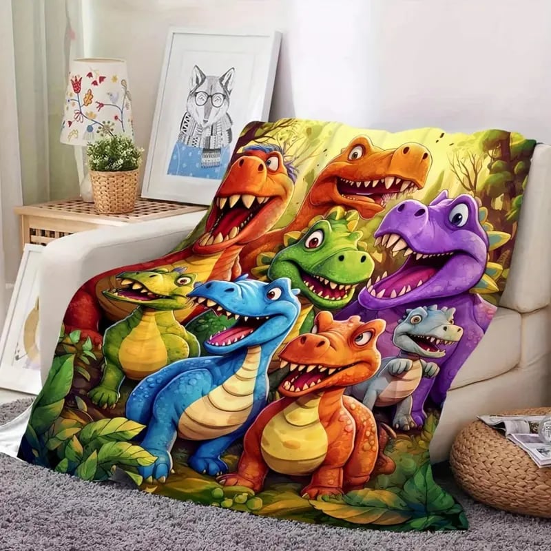 49% OFF This Week Promotions🎉🎉Soft Funny Throw Blanket Cute Smiling Dinosaurs HD Digital Print Flannel