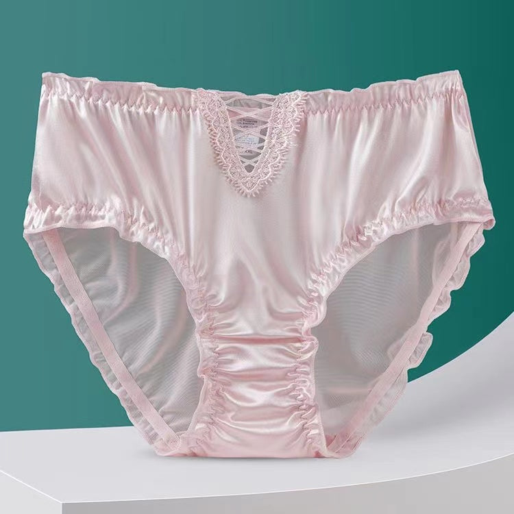 Imsgurus💓Women's Satin Ice Silk Seamless Lace Briefs