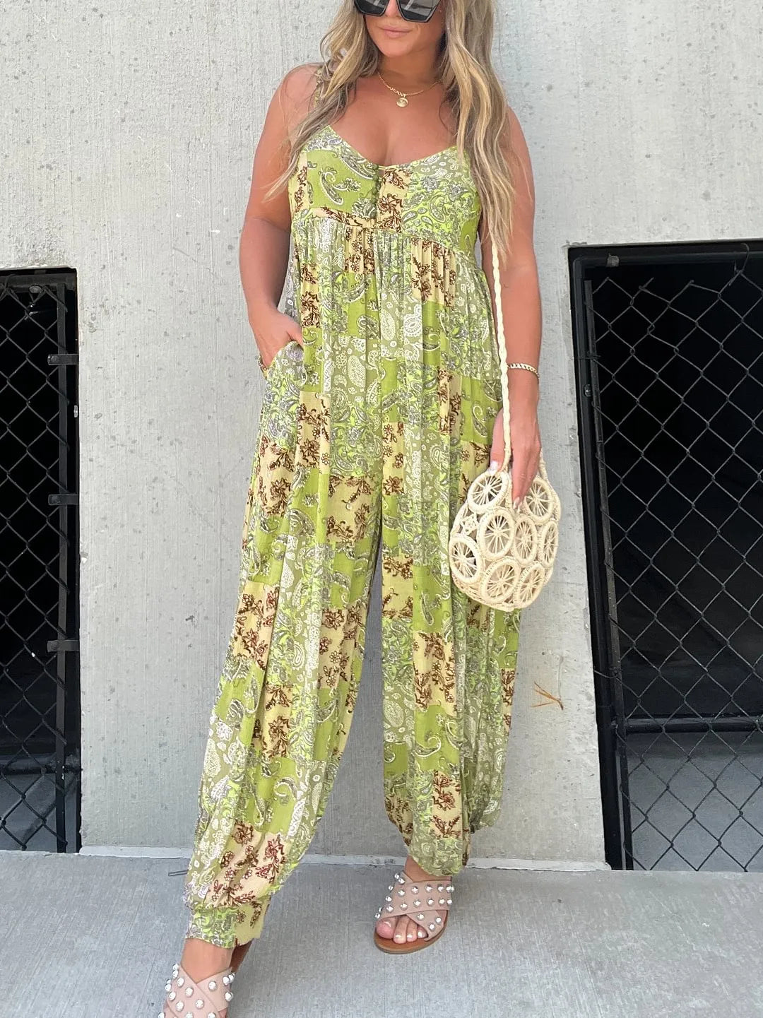 Imsgurus💓Patchwork Print Loose Jumpsuit