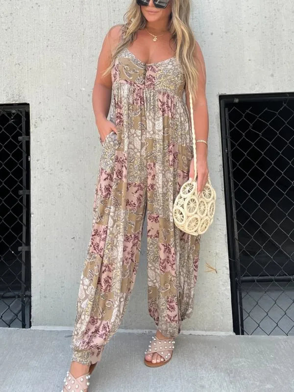 Imsgurus💓Patchwork Print Loose Jumpsuit