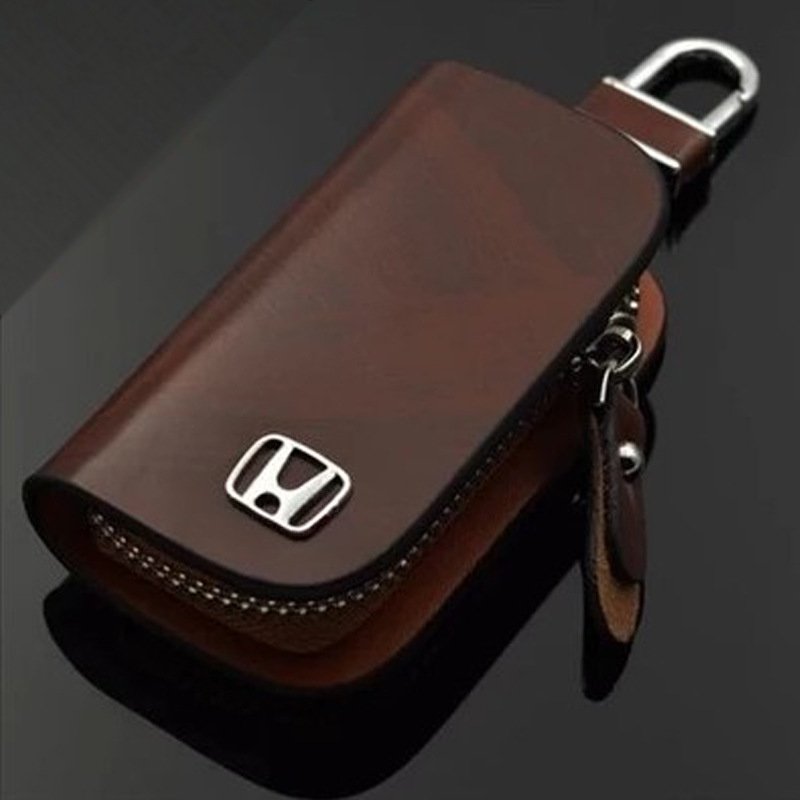Imsgurus🔥Car Logo Leather Wood Grain Car Key Case