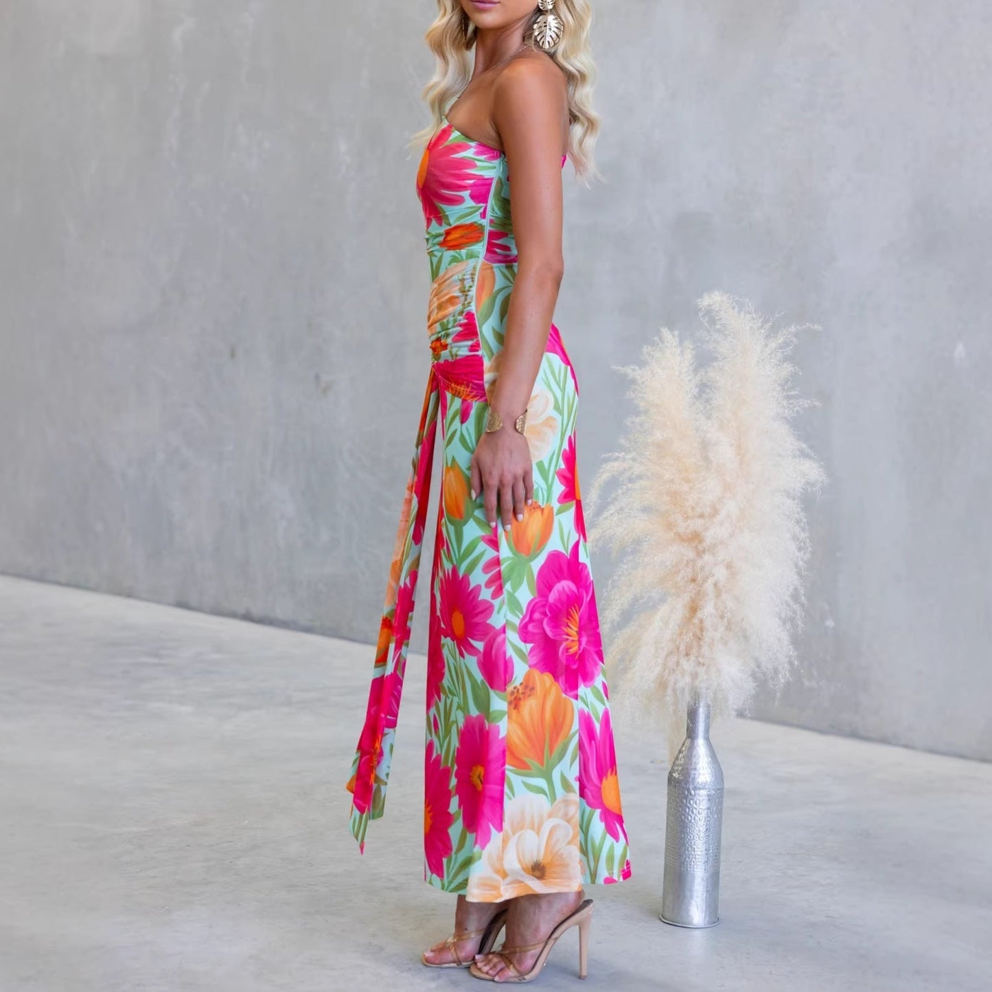One Shoulder Cutout Twist Maxi Dress