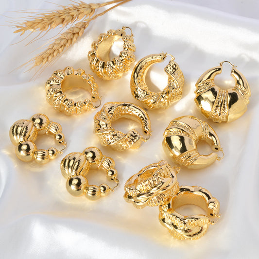 High-end metallic geometric-textured earrings
