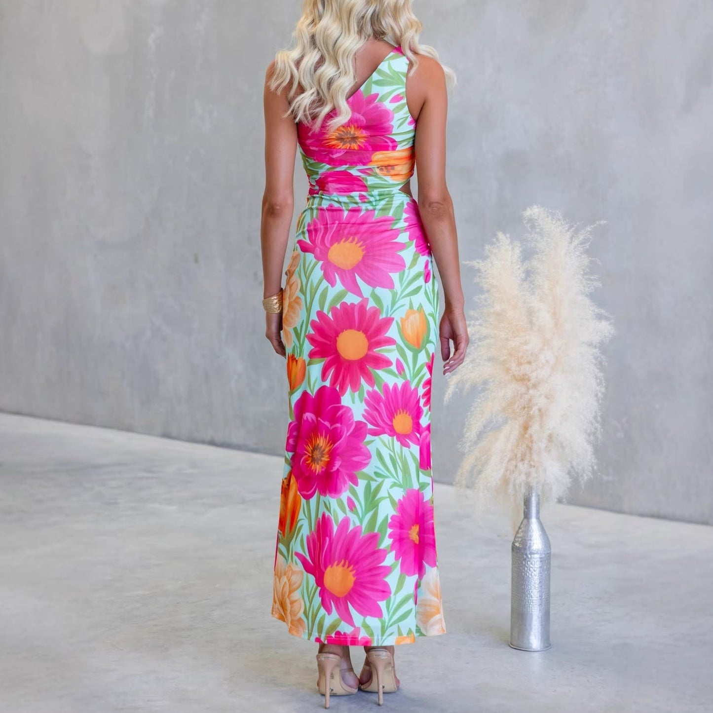 One Shoulder Cutout Twist Maxi Dress