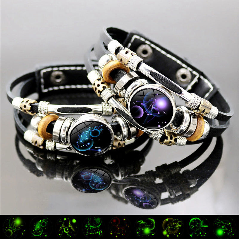 Luminous Twelve Zodiac Signs Leather Bracelet