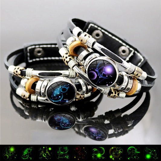 Luminous Twelve Zodiac Signs Leather Bracelet