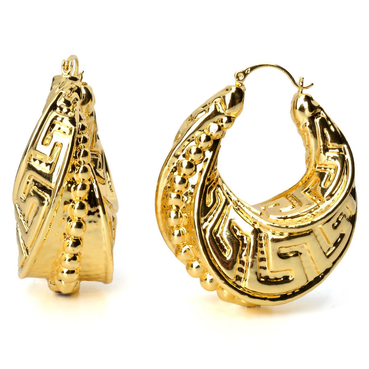 High-end metallic geometric-textured earrings