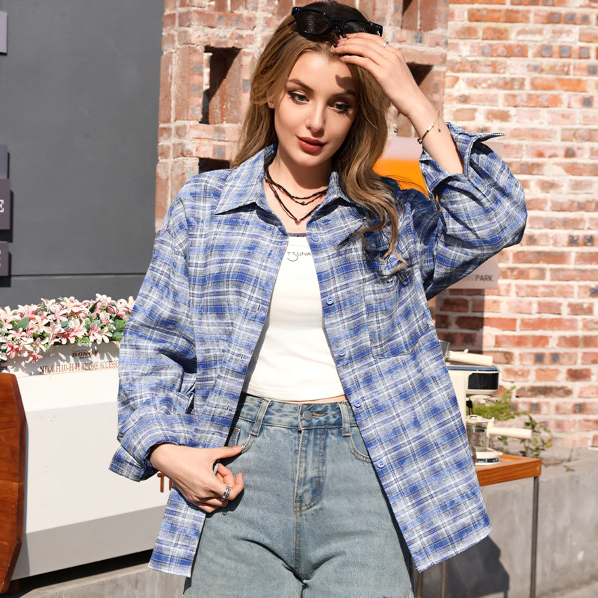 Women's Printed Plaid Shirt