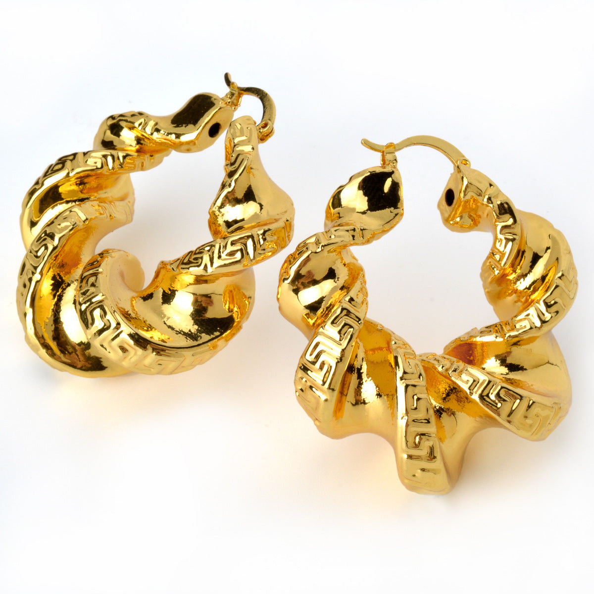 High-end metallic geometric-textured earrings