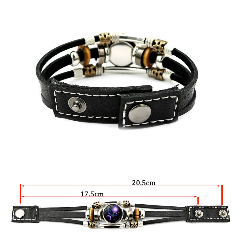 Luminous Twelve Zodiac Signs Leather Bracelet