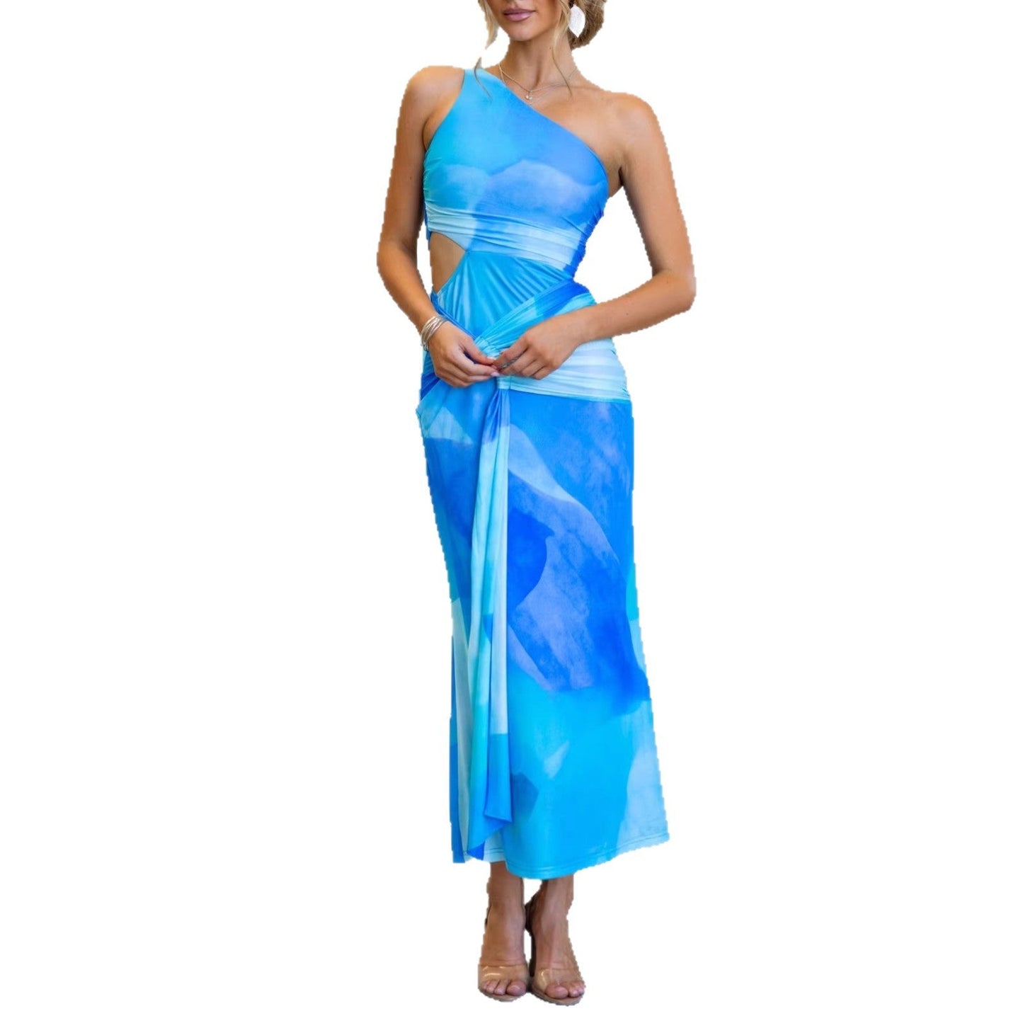 One Shoulder Cutout Twist Maxi Dress