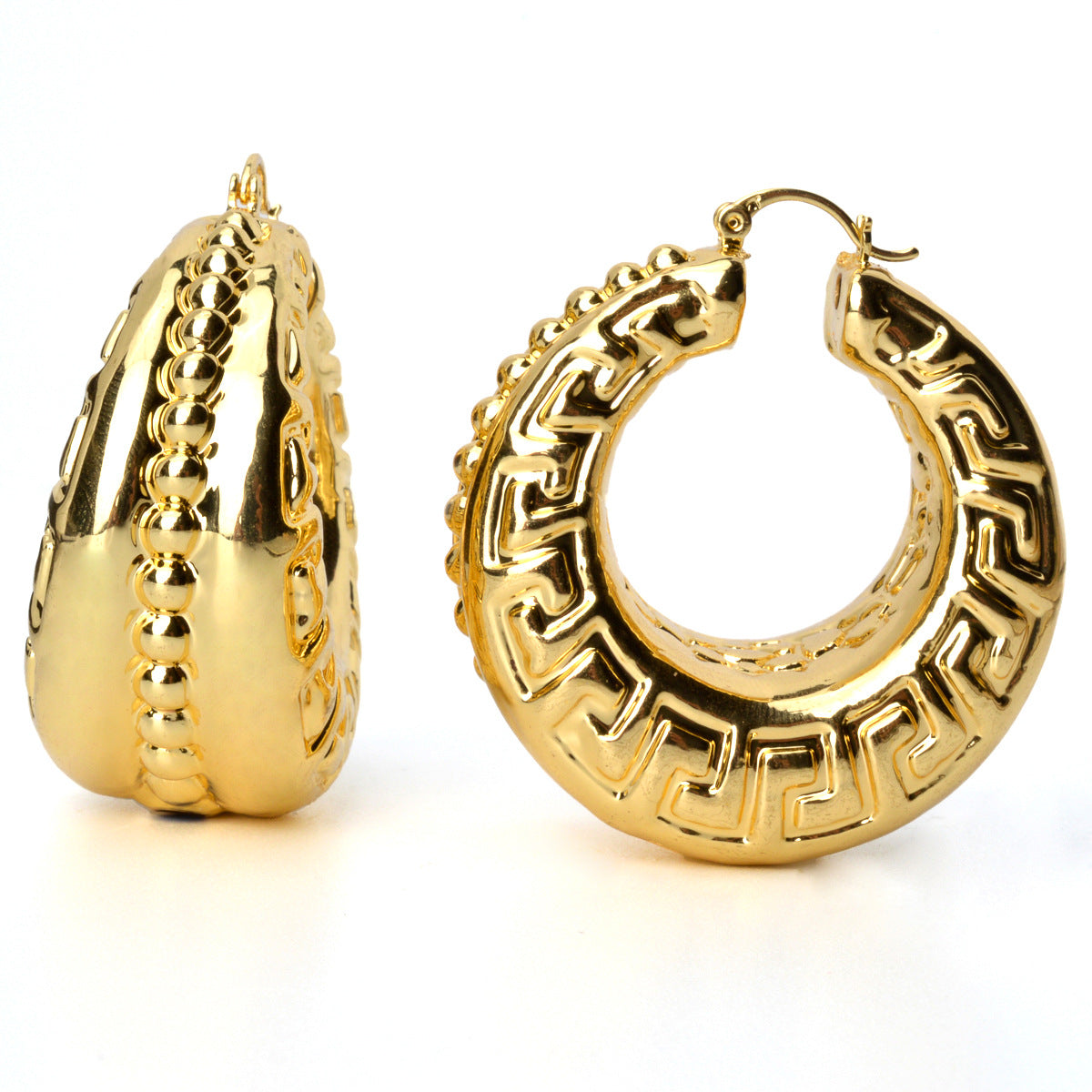 High-end metallic geometric-textured earrings