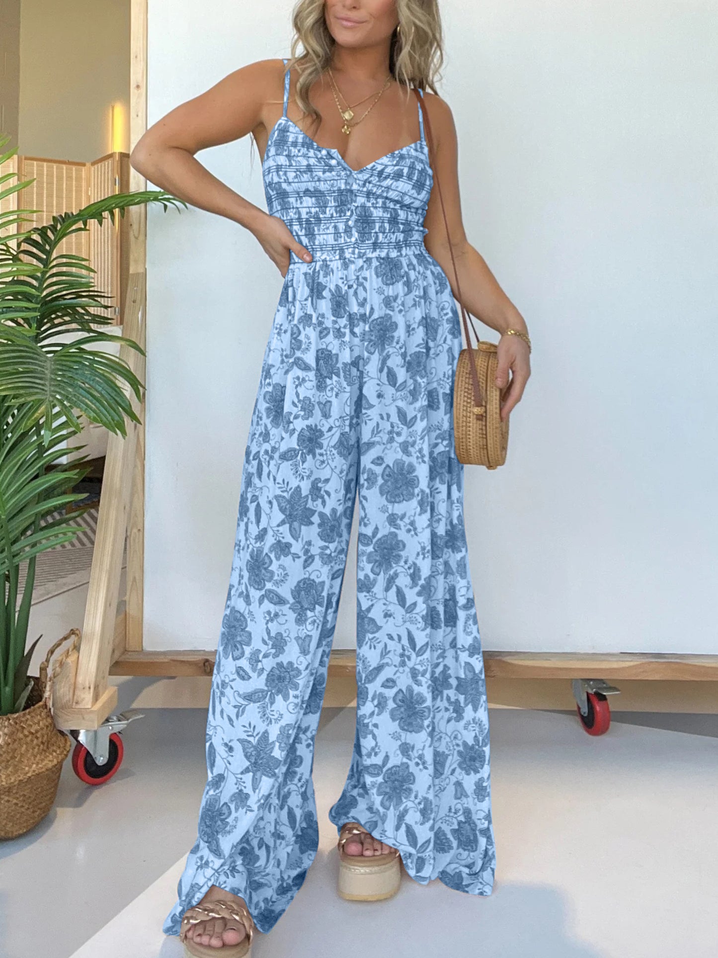 Imsgurus💓Floral Suspender Wide-leg Jumpsuit