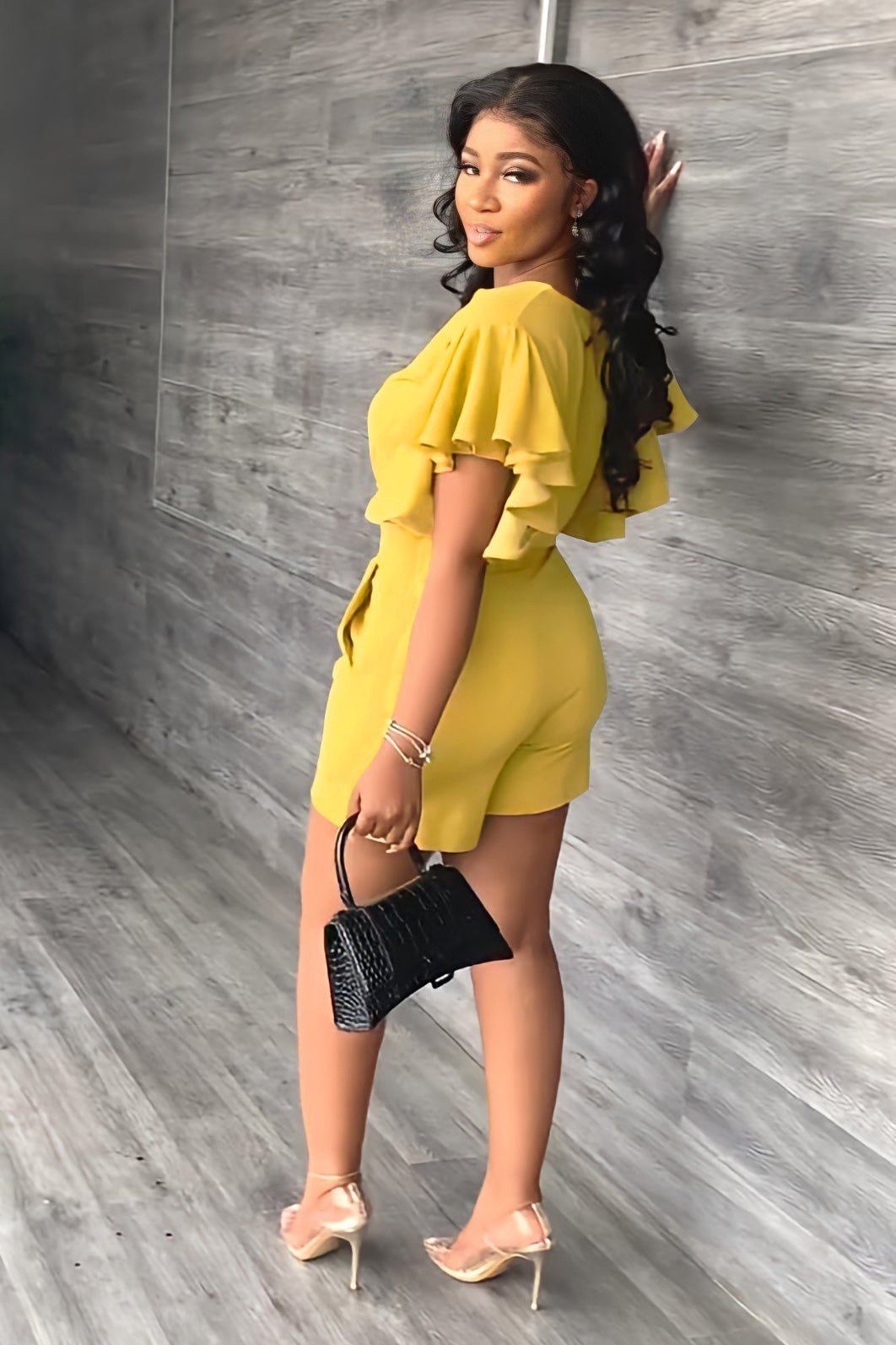 Imsgurus💓V Neck Ruffled Casual Two Piece Shorts Set