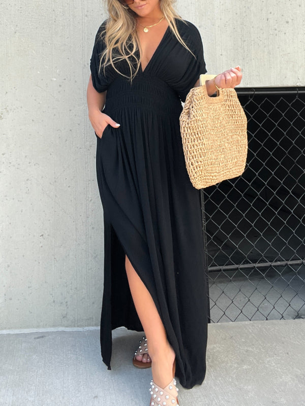 Imsgurus💓Slit V-Neck Effortless Maxi Long Dress