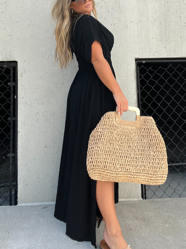 Imsgurus💓Slit V-Neck Effortless Maxi Long Dress